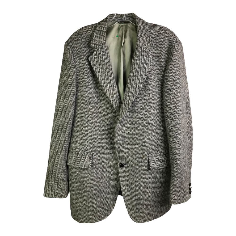 Harris Tweed Blazer Suit Jacket Men L gray Single Button Scotland‎